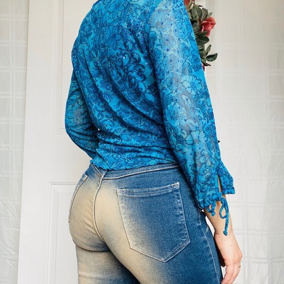 Vintage paisley keyhole chiffon sheer blouse top - Picture 3 of 3